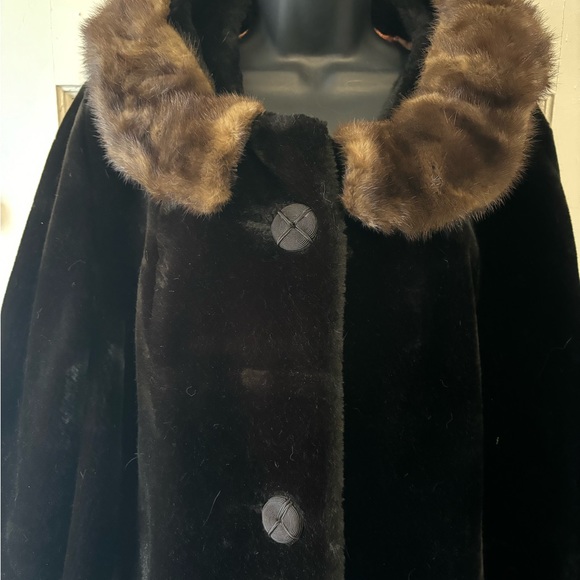 Vintage 1960’s Borgana Brown Faux Fur Coat Sz L - Picture 3 of 4